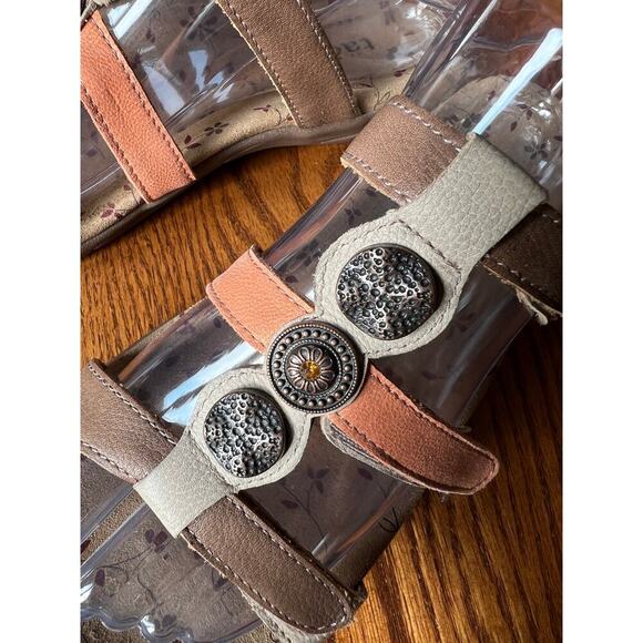 Taos Prize slide sandals, leather, 3 strap adjustable, women's size 7 - Picture 1 of 10